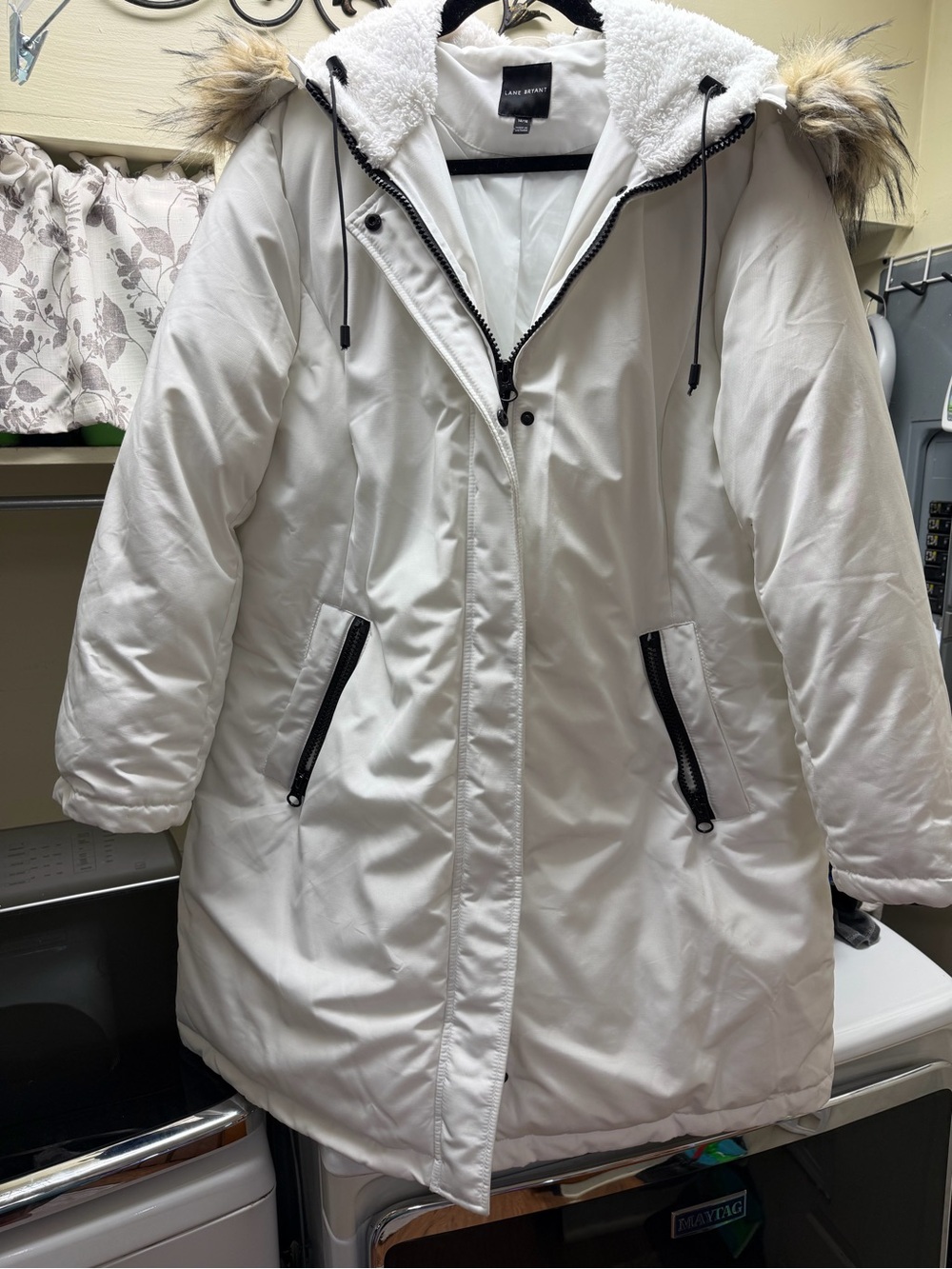 Lane Bryant White Quilted Faux-Fur Trim Parka